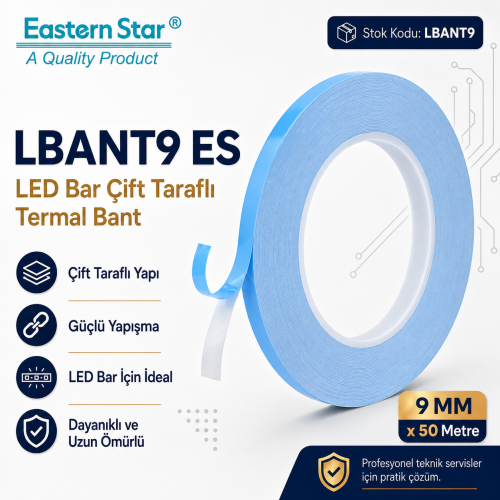 ES - TV LED Bar İçin 9MM Çift Taraflı Termal Bant - 50 Metre Mavi Termal Yapışkan